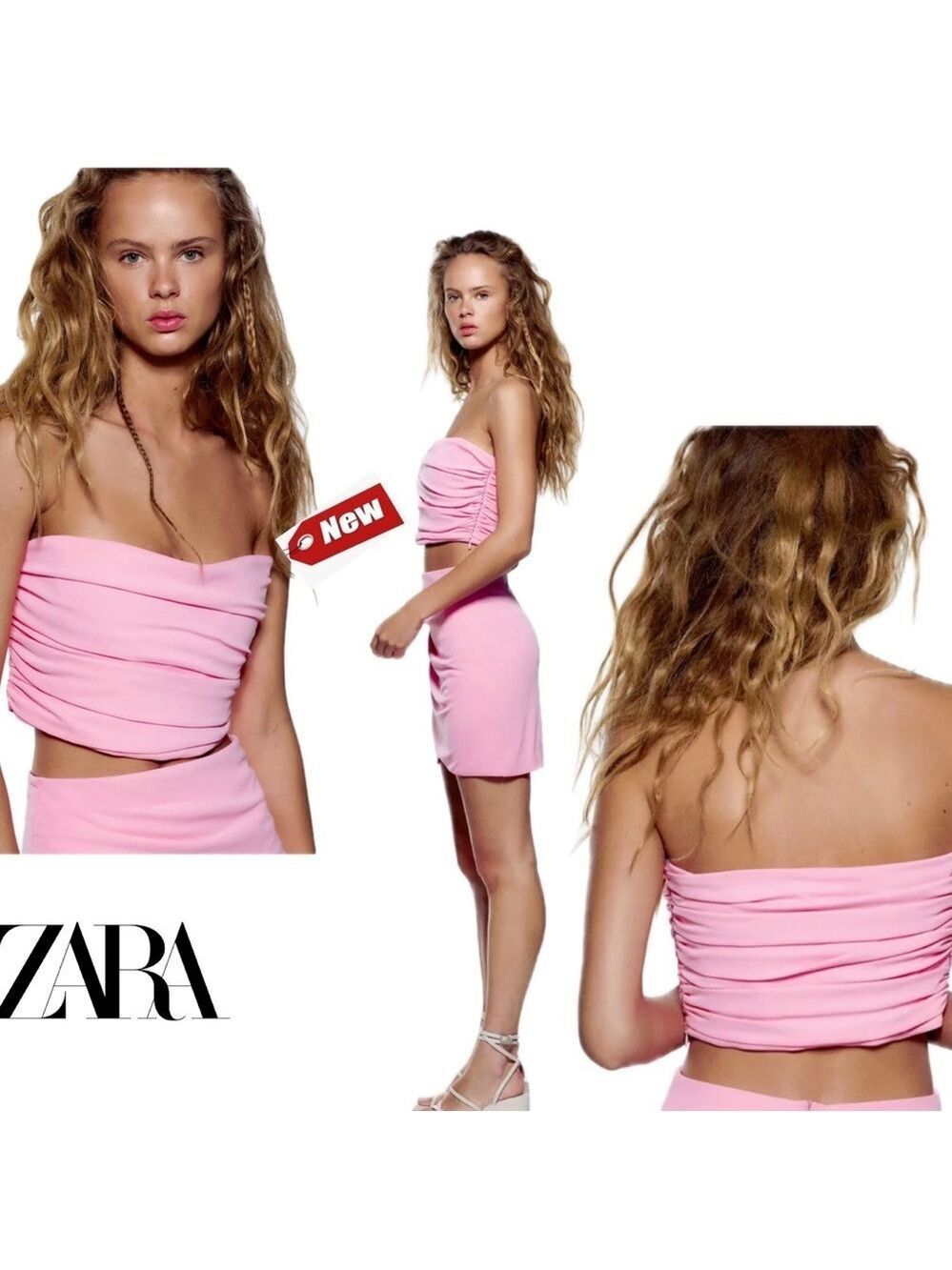 Zara pink ruched strapless Bandeau crop top Sz M NWT
NWT